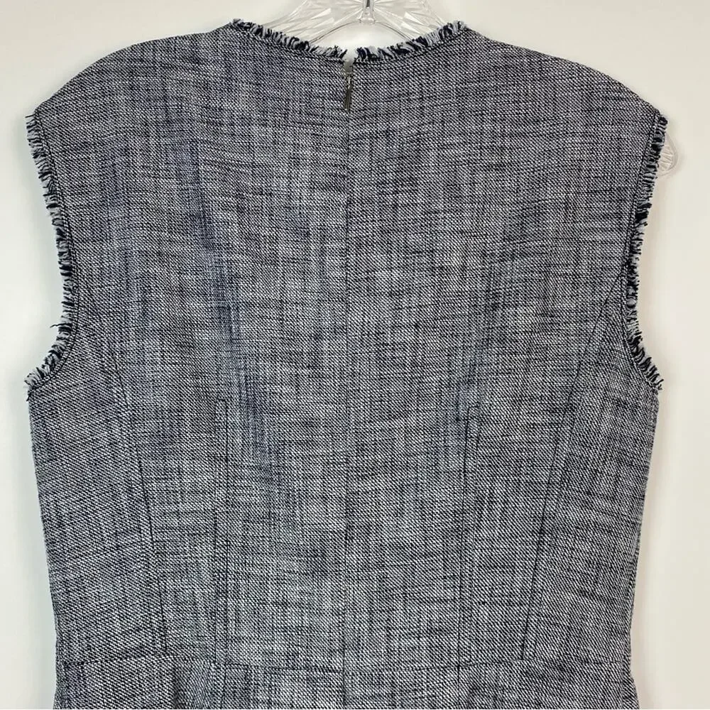 Rebecca Taylor Women's Sleeveless Slub Twill Dress Black and White Size 8 - Picture 9 of 11